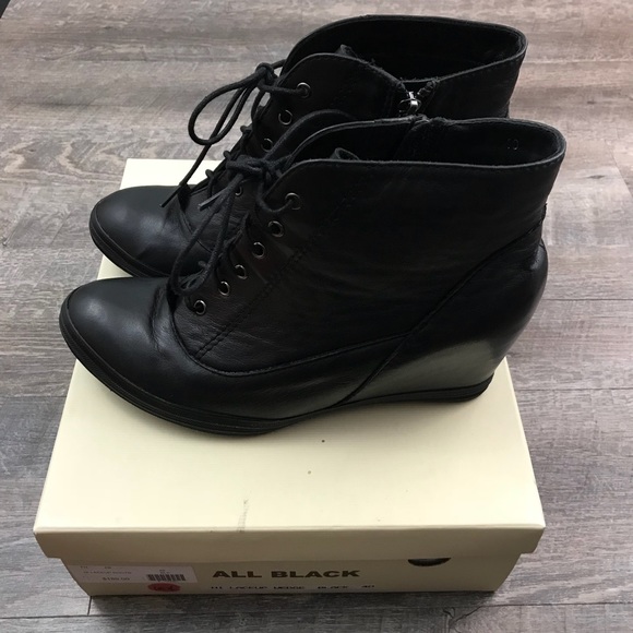 All Black Shoes - ALL BLACK Hi Lace Up Black Wedge Ankle Booties